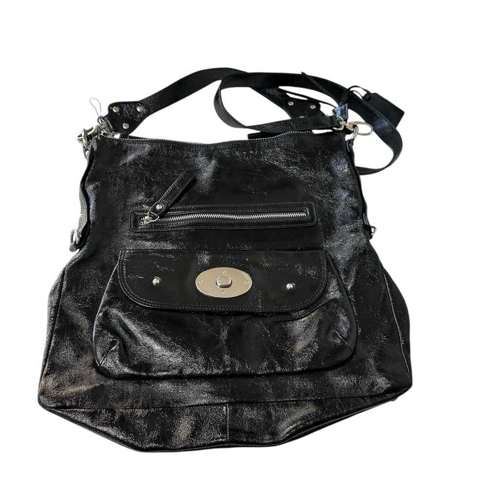 Blaser Designer Black Patent Leather Large Hobo Shoulder Bag Crossbody